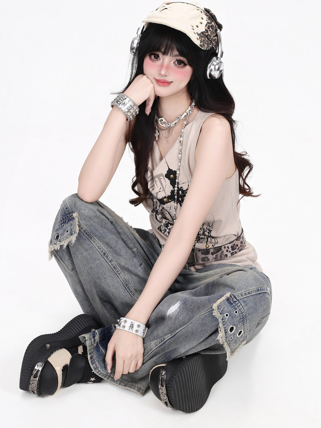 Gothic Studded Cross Graphic Tank Top