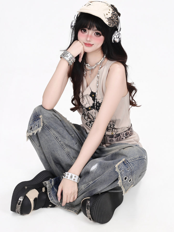 Gothic Studded Cross Graphic Tank Top