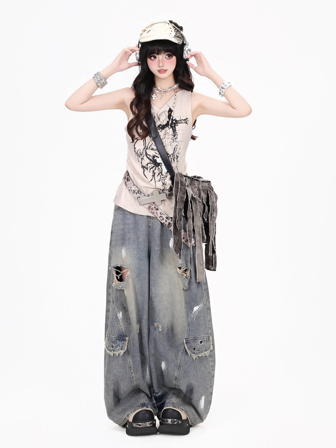 Gothic Studded Cross Graphic Tank Top