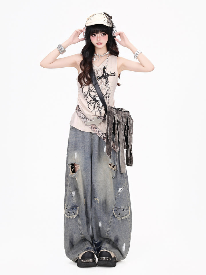 Gothic Studded Cross Graphic Tank Top