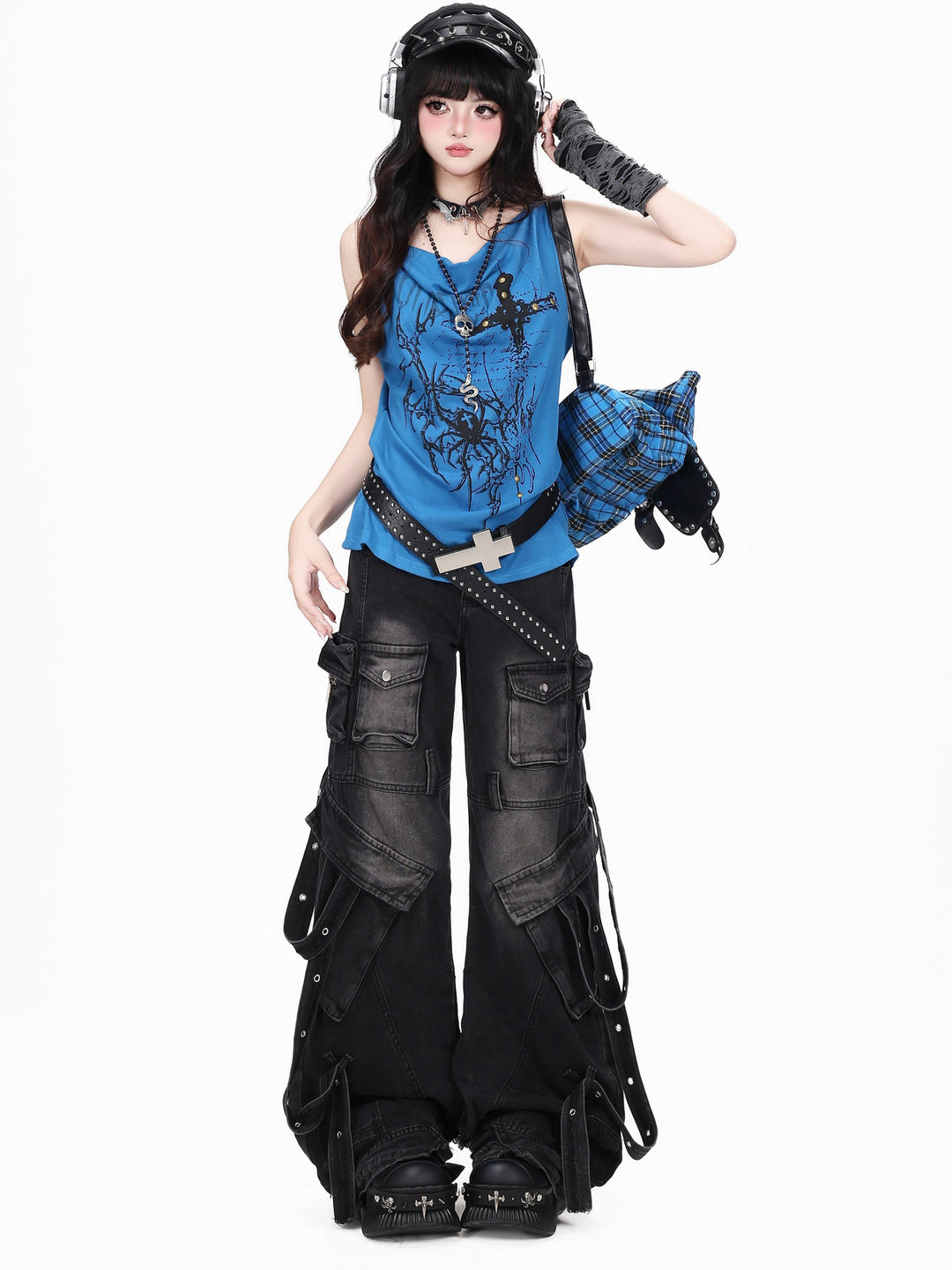 Gothic Studded Cross Graphic Tank Top