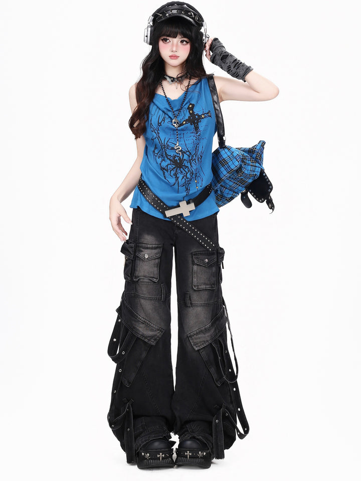Gothic Studded Cross Graphic Tank Top