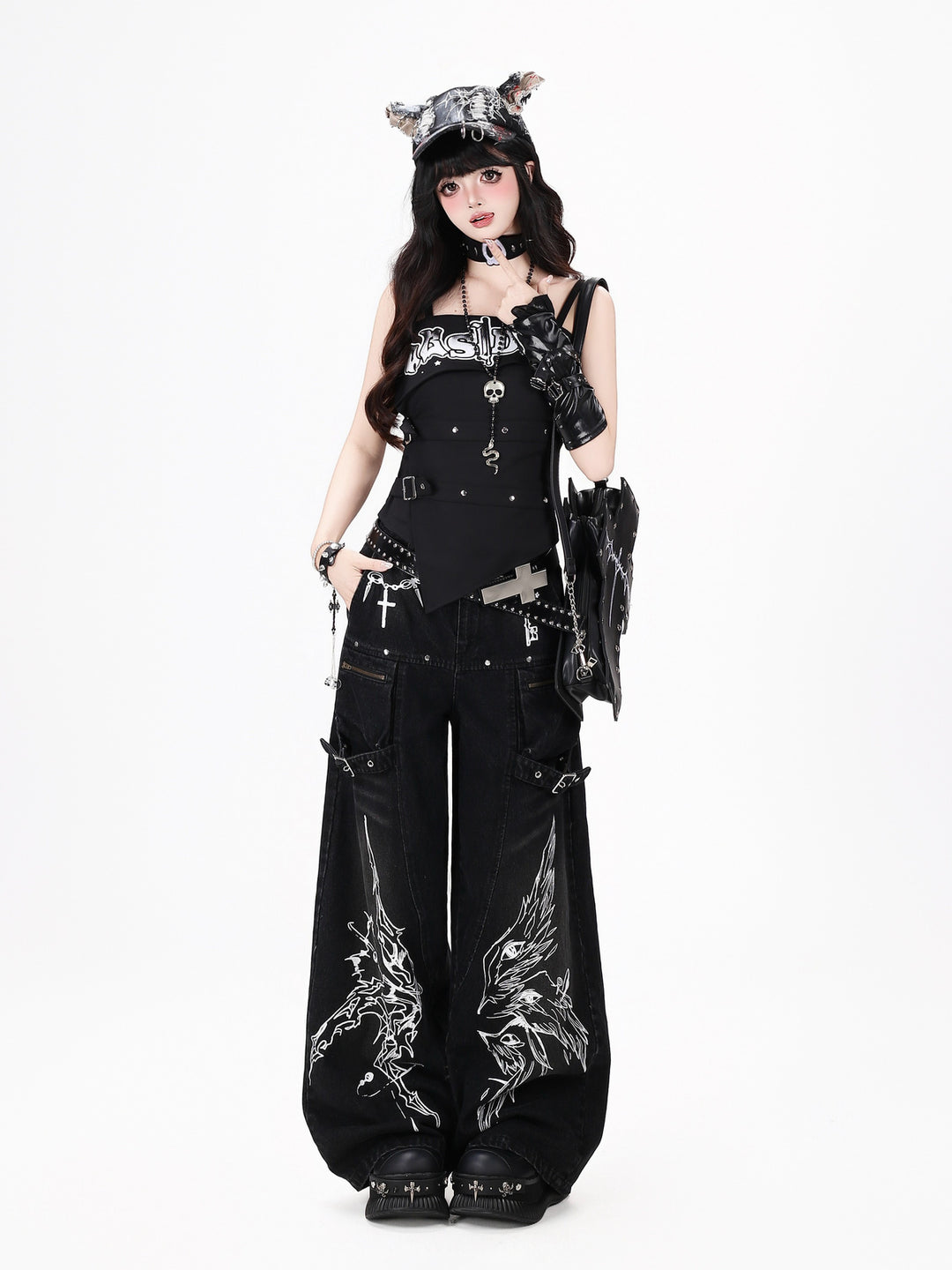 Gothic Graphic Cargo Wide Leg Jeans