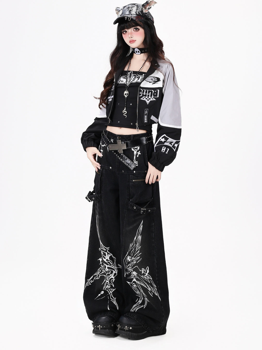 Gothic Graphic Cargo Wide Leg Jeans