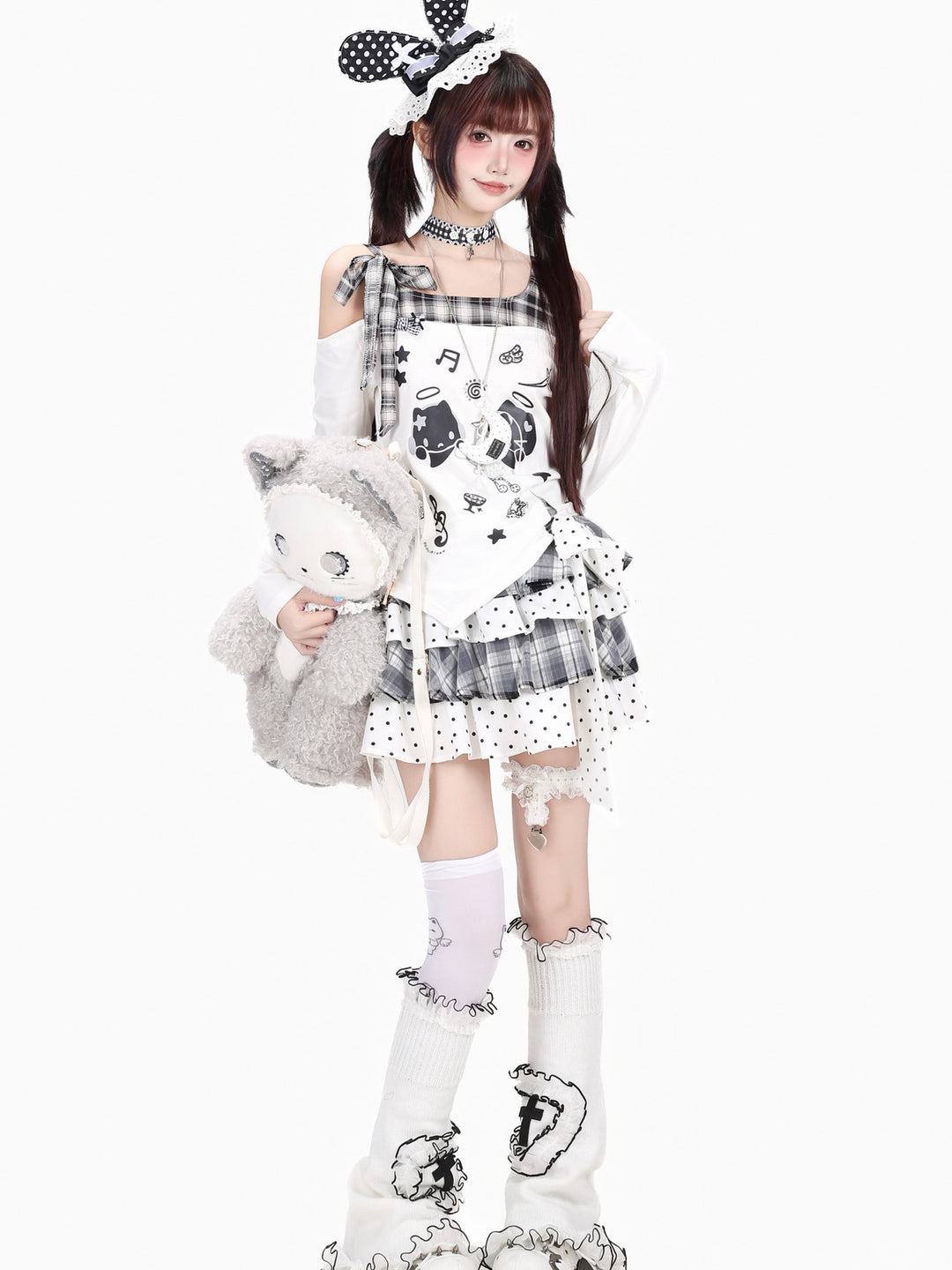 Kawaii Cat Graphic Off-Shoulder Top