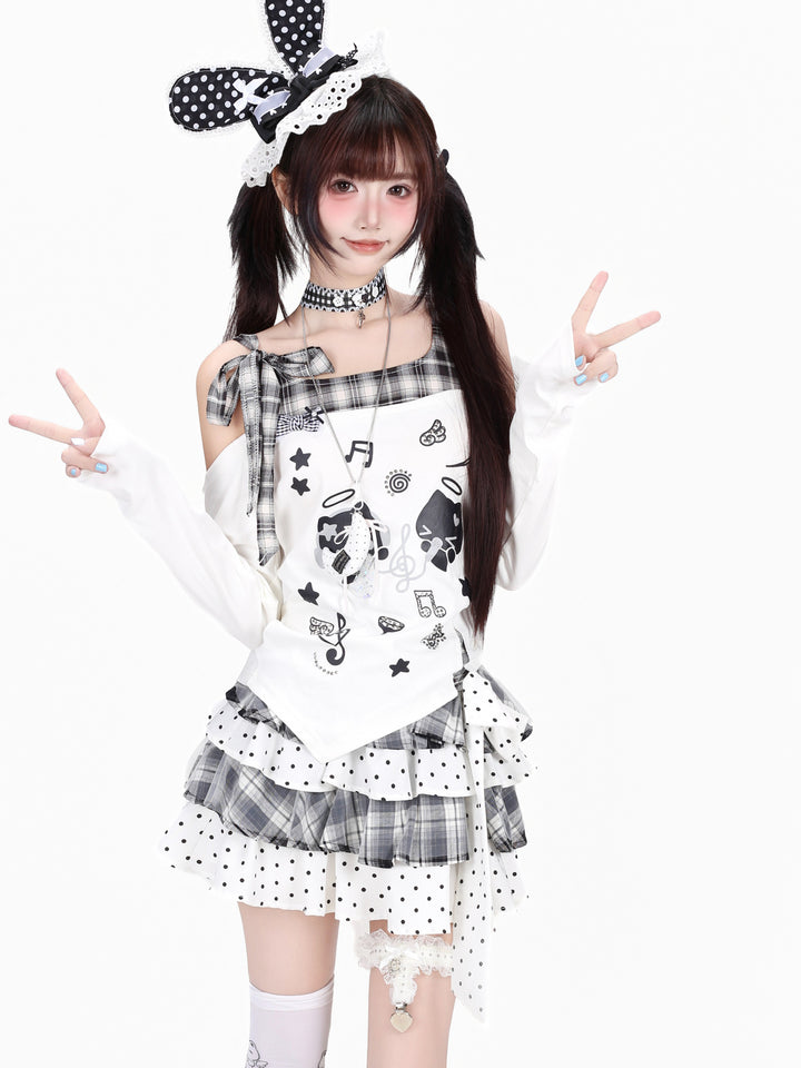 Kawaii Cat Graphic Off-Shoulder Top