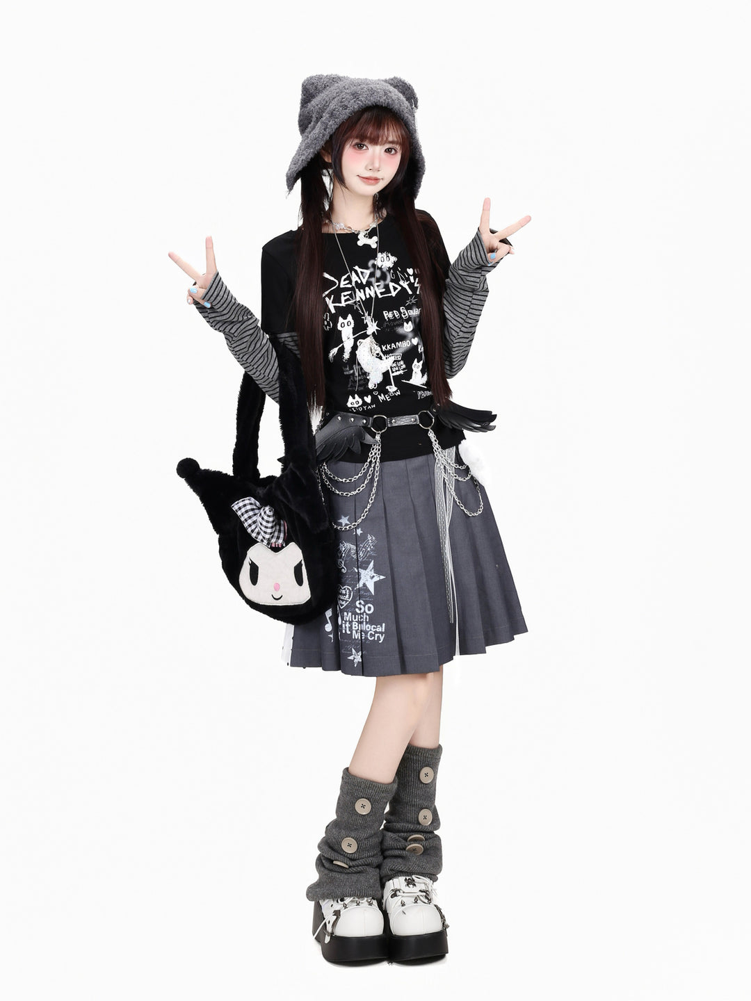 Grunge Cat Graphic Layered Top