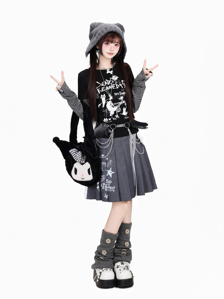 Grunge Cat Graphic Layered Top