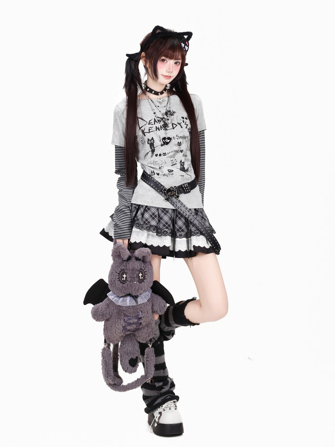 Grunge Cat Graphic Layered Top