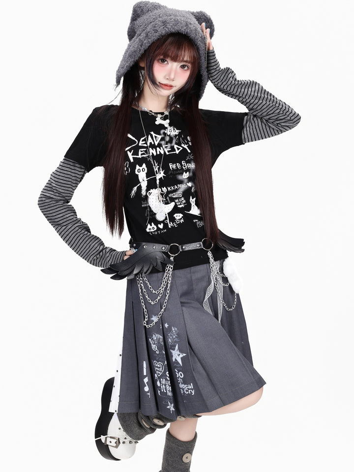 Grunge Cat Graphic Layered Top