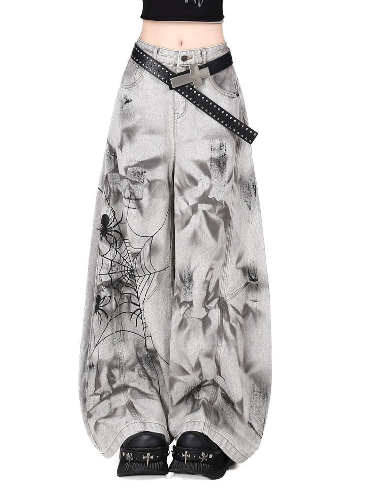 Grunge Spiderweb Wide Leg Jeans