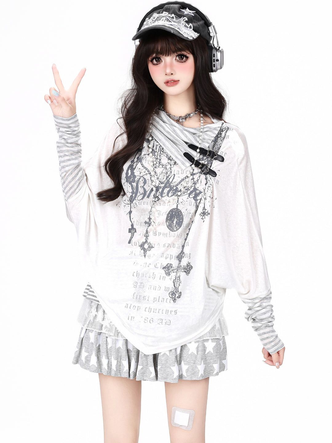 Gothic Buckle Cowl Neck Graphic Top