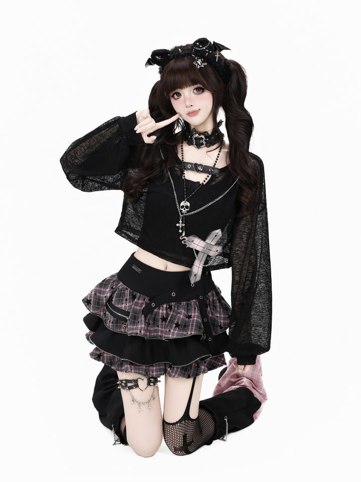 Y2K Plaid Tiered Mini Skirt