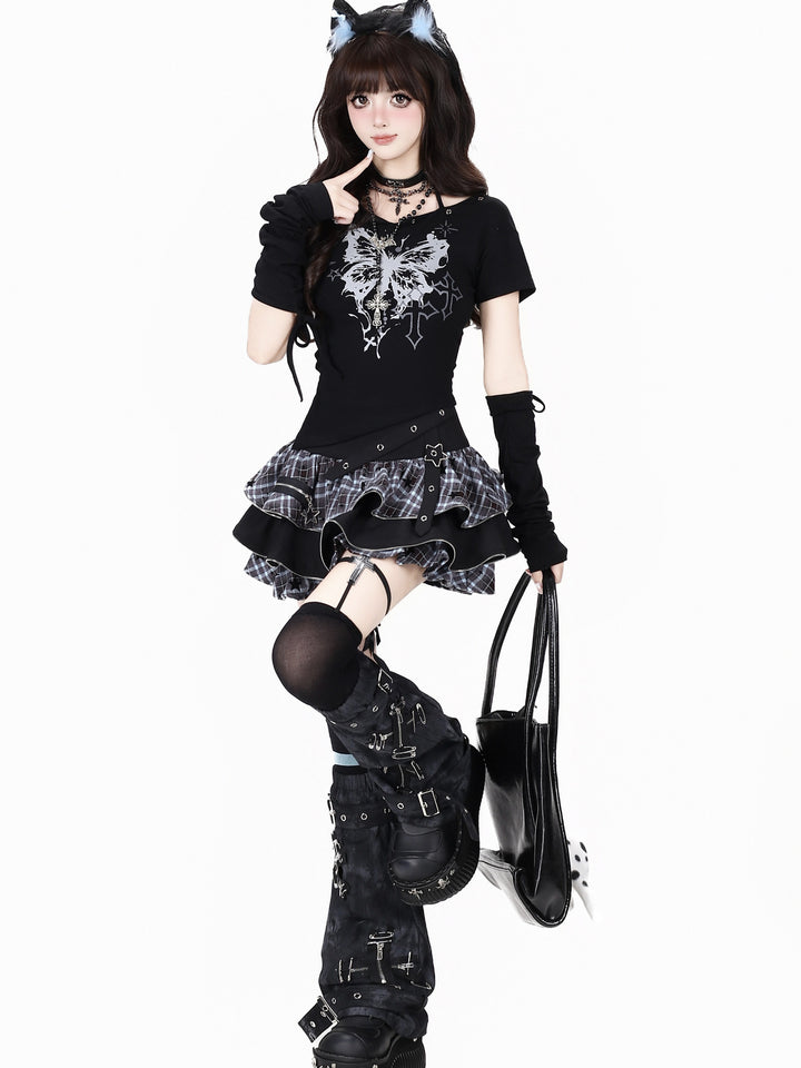 Y2K Plaid Tiered Mini Skirt
