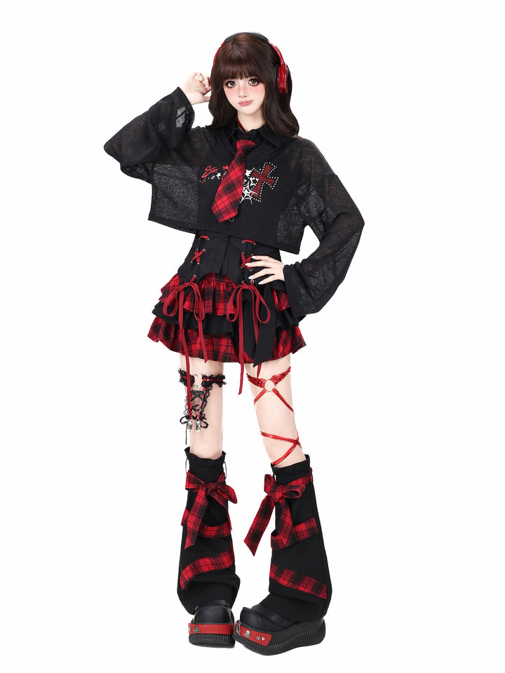 Plaid Bow Tiered Mini Skirt