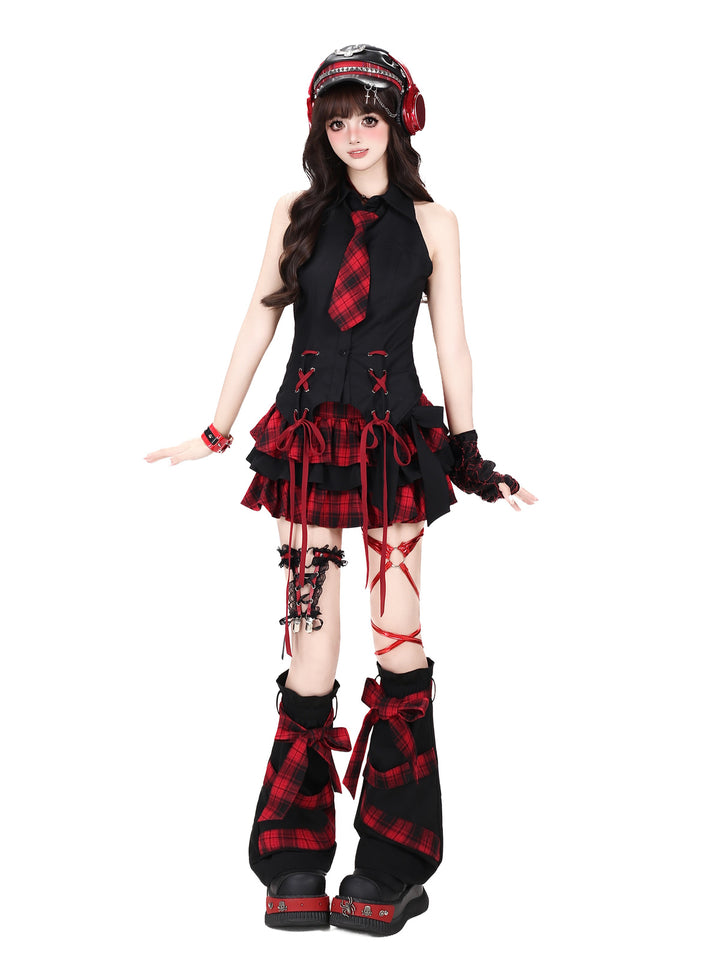 Plaid Bow Tiered Mini Skirt