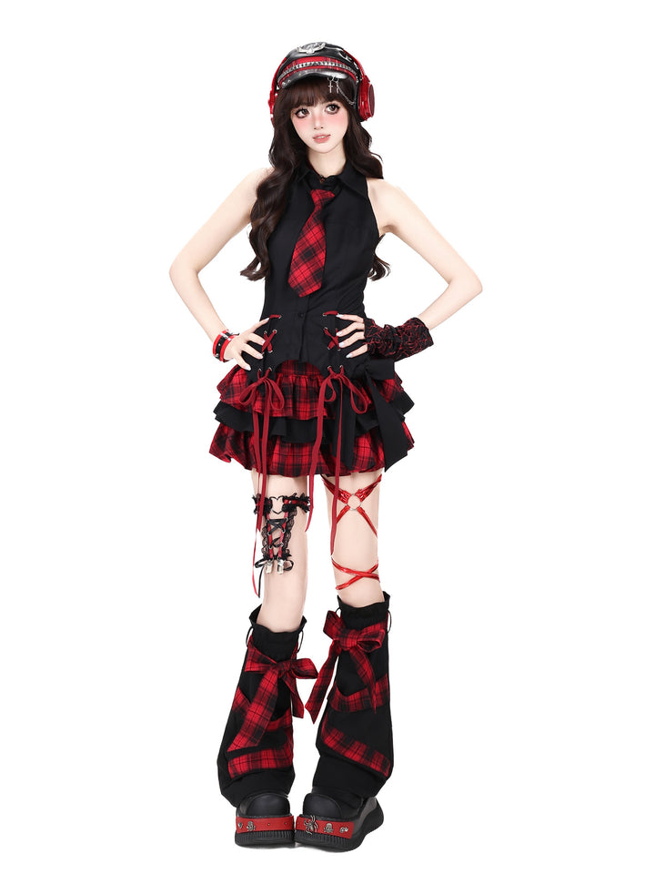 Plaid Bow Tiered Mini Skirt