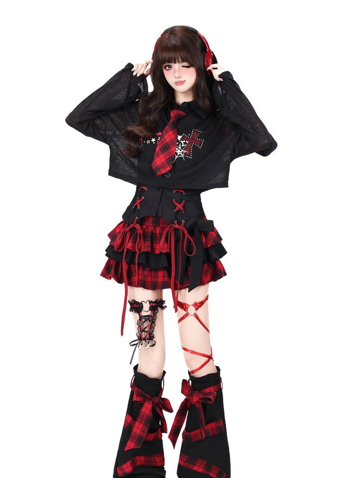 Plaid Bow Tiered Mini Skirt