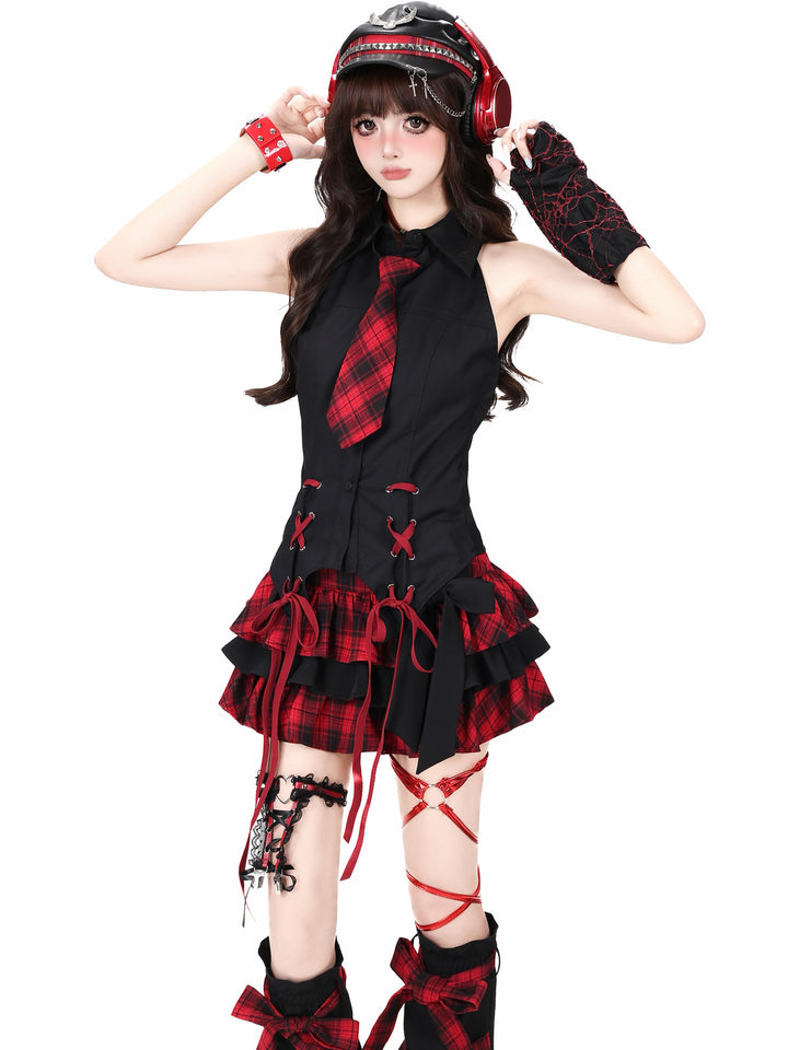 Plaid Bow Tiered Mini Skirt