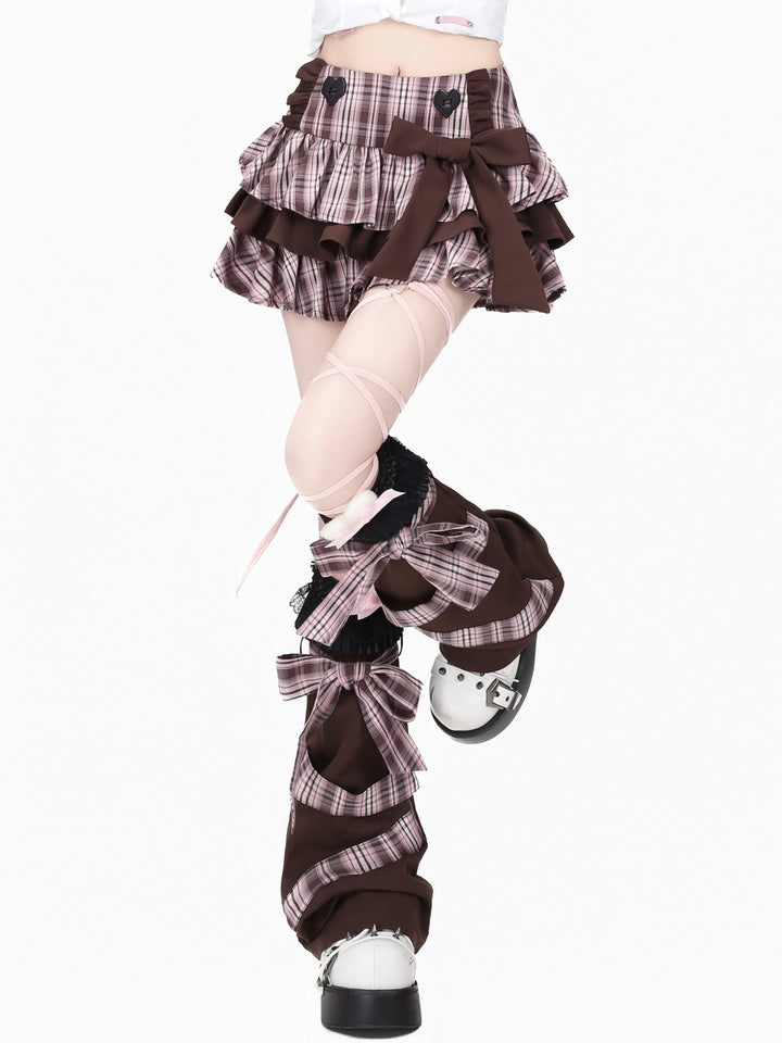 Plaid Bow Tiered Mini Skirt