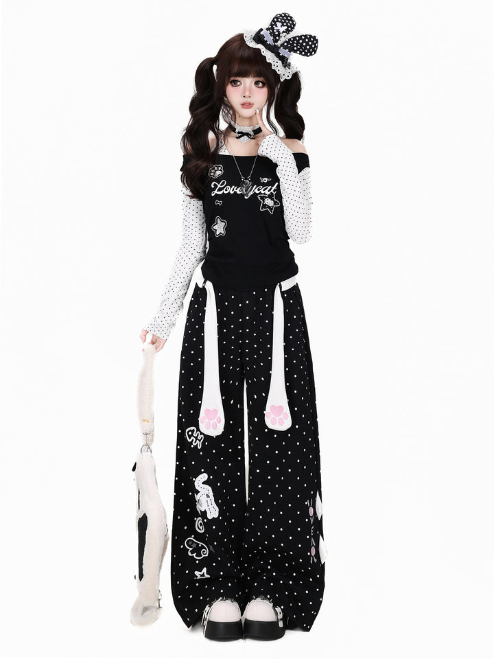 Kawaii Cat Paw Wide Leg Sweatpants