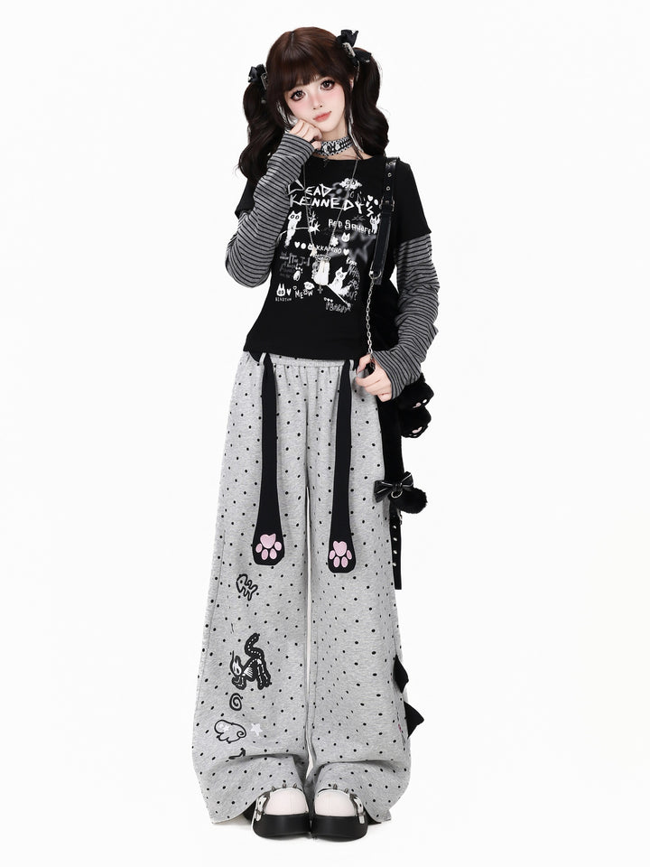 Kawaii Cat Paw Wide Leg Sweatpants