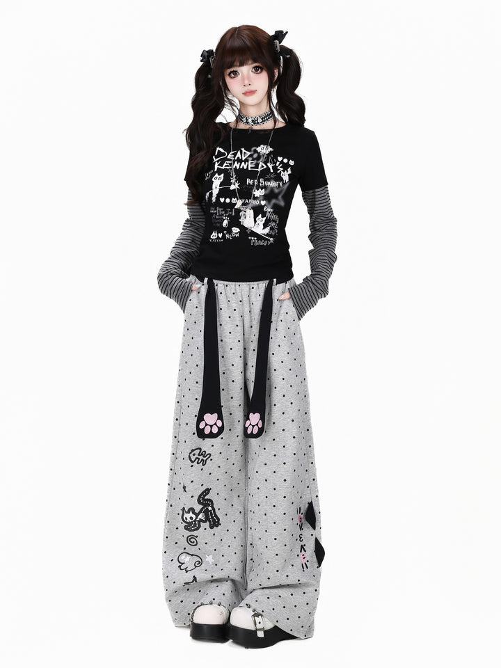 Kawaii Cat Paw Wide Leg Sweatpants