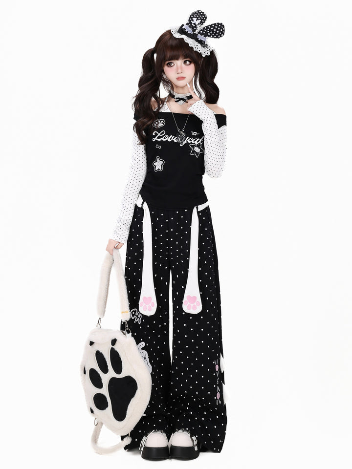 Kawaii Cat Paw Wide Leg Sweatpants