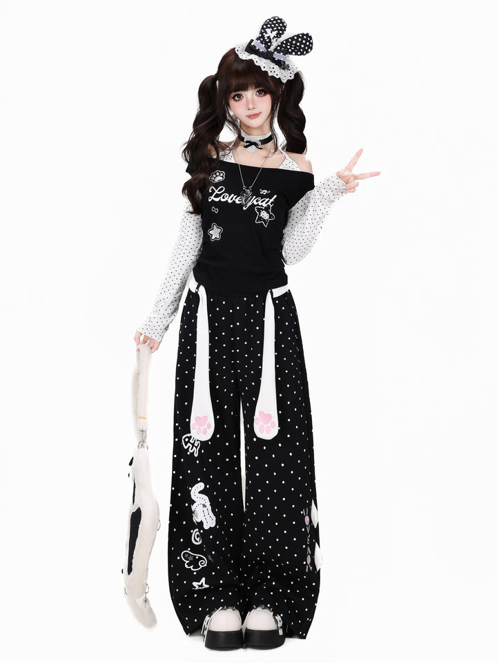 Kawaii Cat Paw Wide Leg Sweatpants