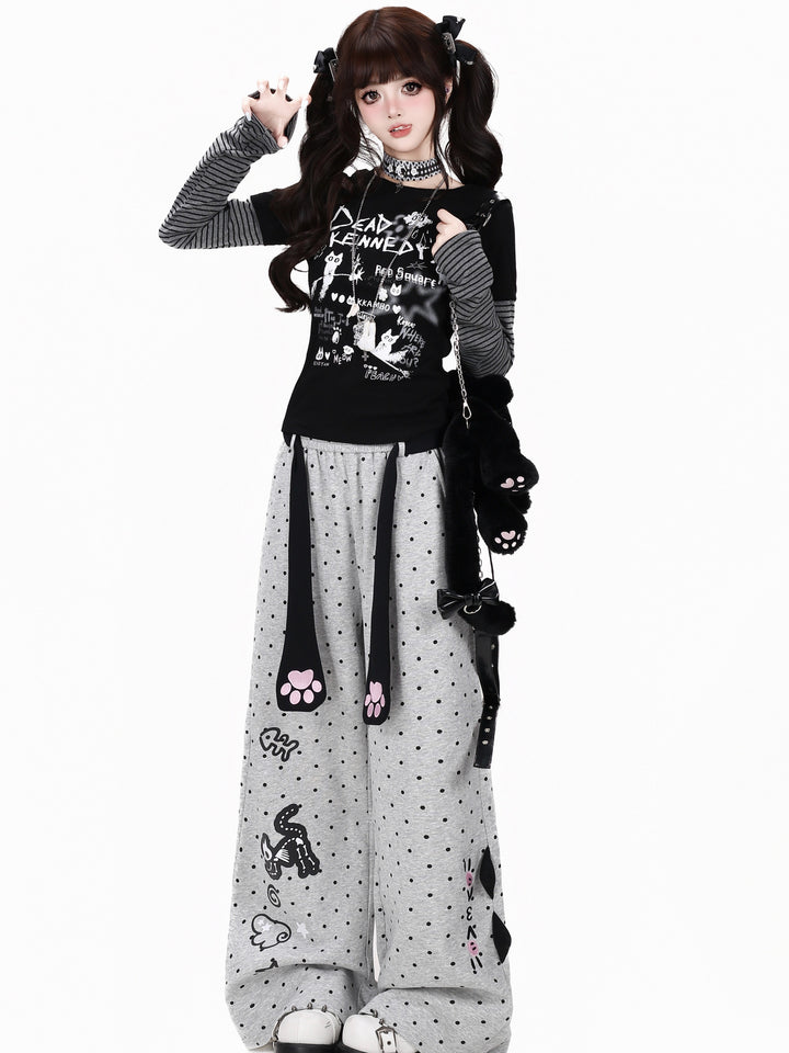 Kawaii Cat Paw Wide Leg Sweatpants