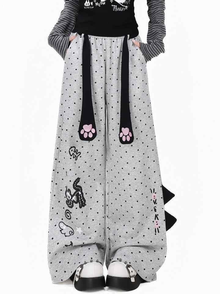 Kawaii Cat Paw Wide Leg Sweatpants