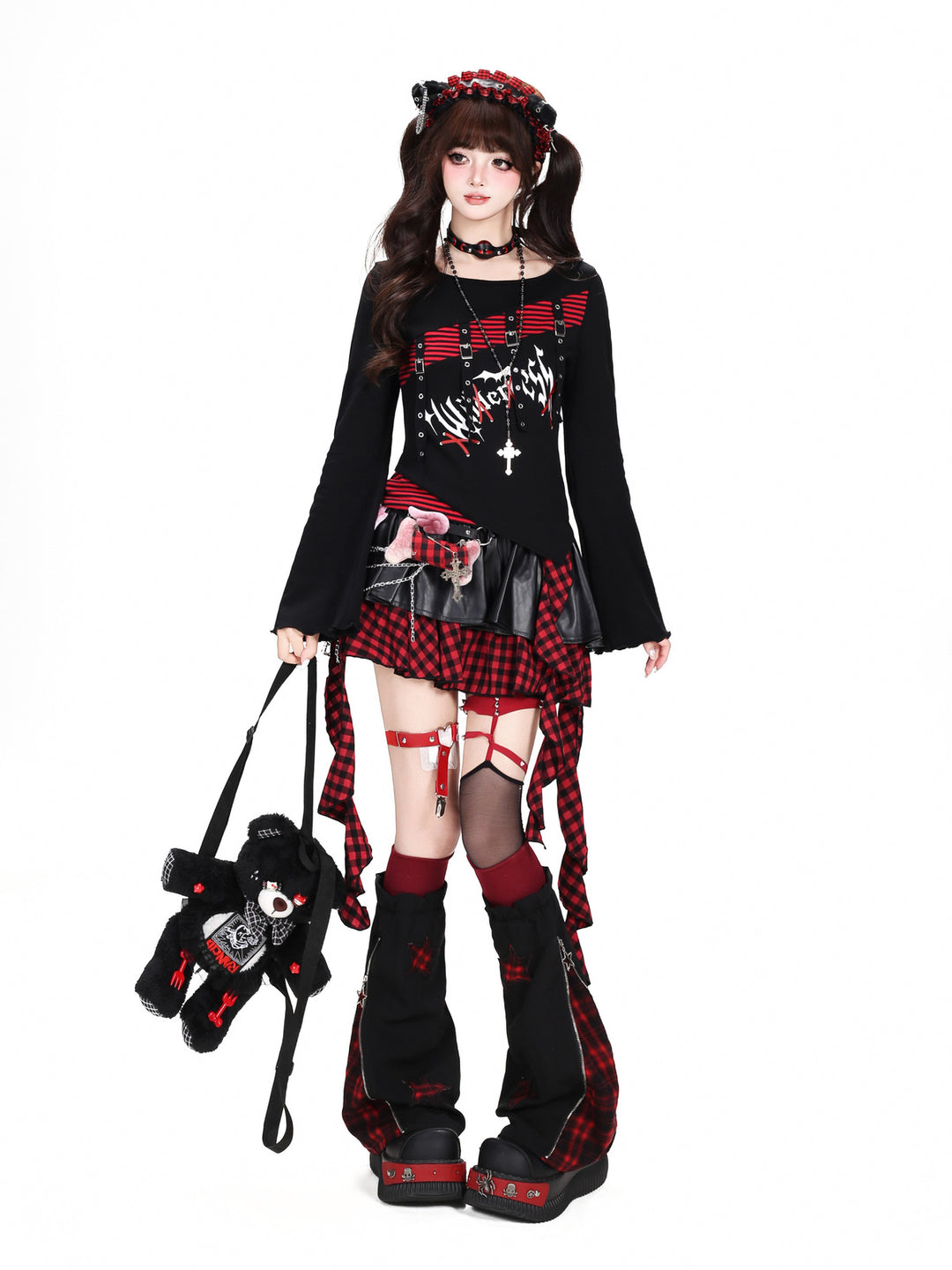 Gothic Buckle Stripe Long Sleeve Top