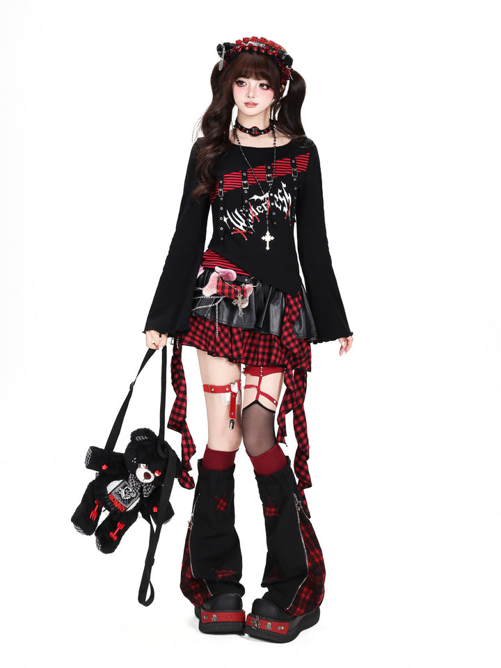 Gothic Buckle Stripe Long Sleeve Top