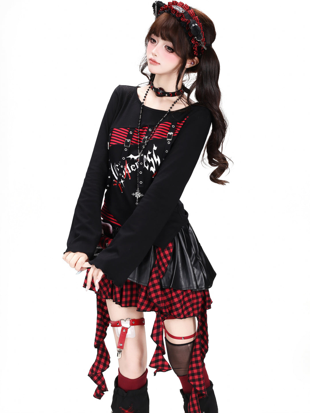 Gothic Buckle Stripe Long Sleeve Top