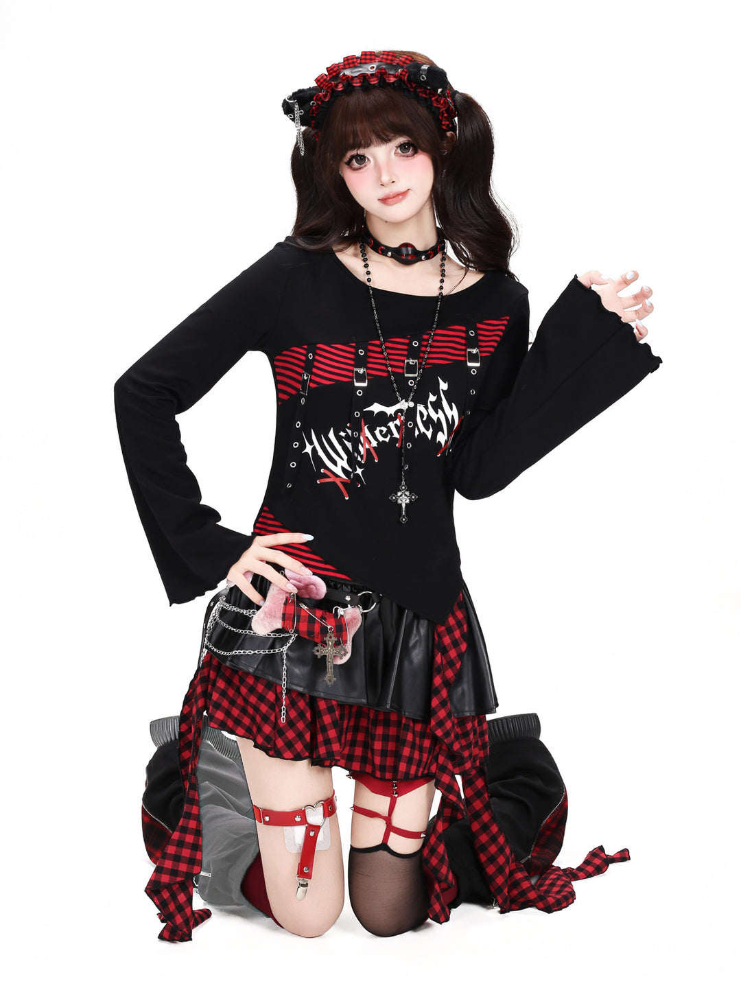 Gothic Buckle Stripe Long Sleeve Top
