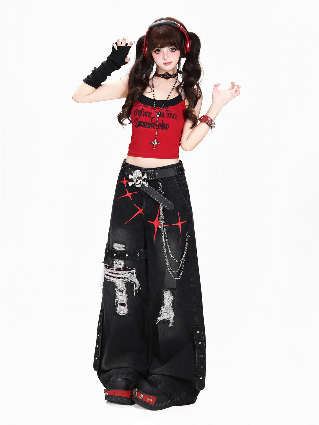 Grunge Starburst Wide Leg Jeans