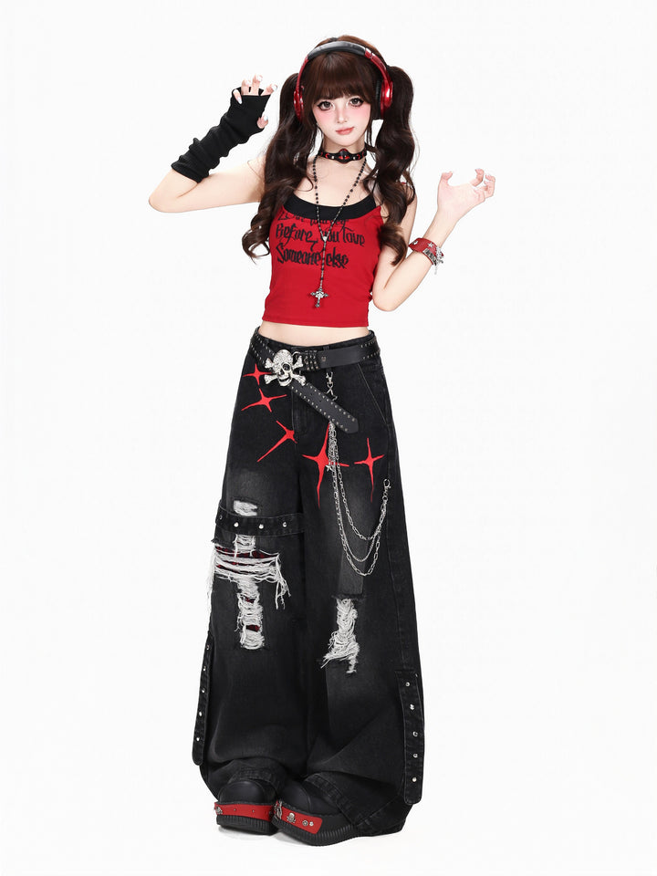 Grunge Starburst Wide Leg Jeans
