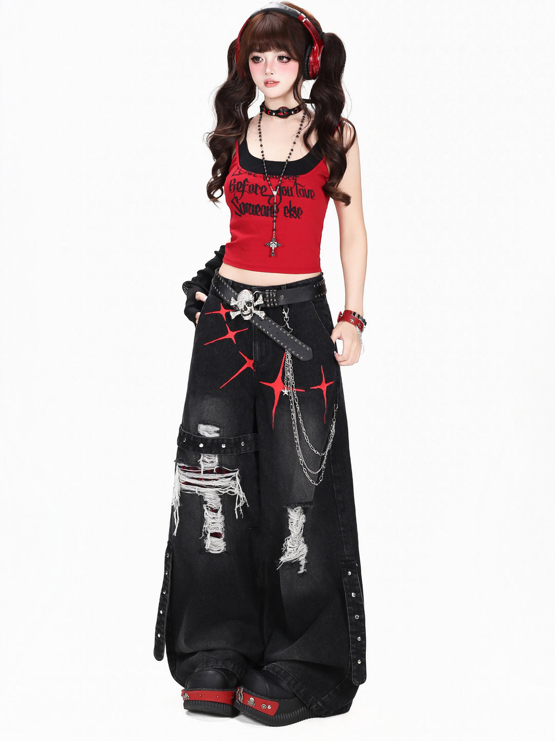 Grunge Starburst Wide Leg Jeans