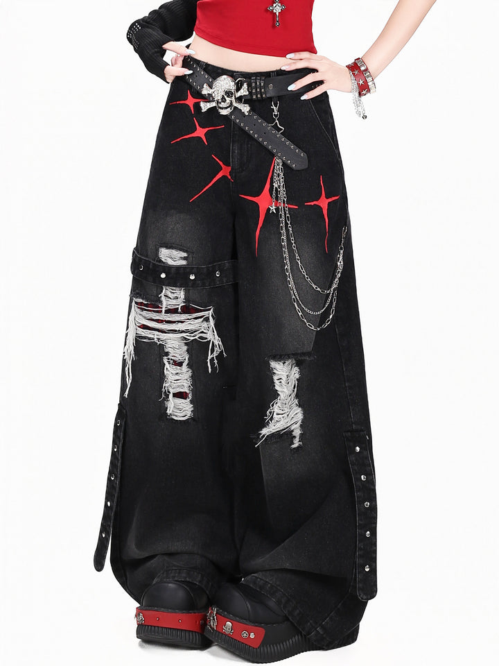 Grunge Starburst Wide Leg Jeans