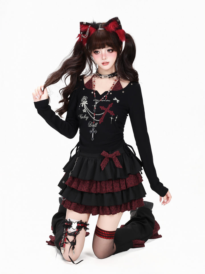 Gothic Faux Two-Piece Graphic Top