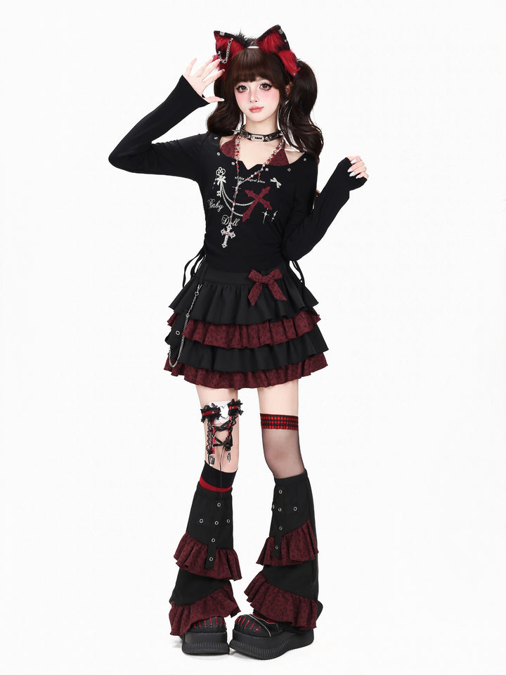 Gothic Faux Two-Piece Graphic Top