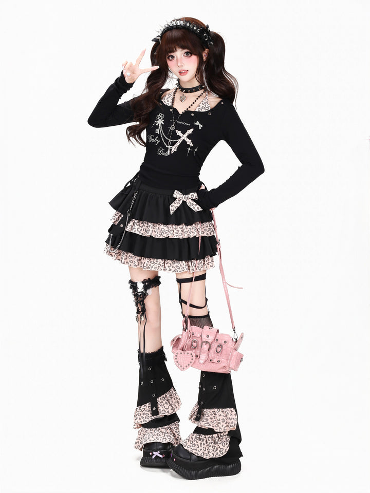 Gothic Faux Two-Piece Graphic Top