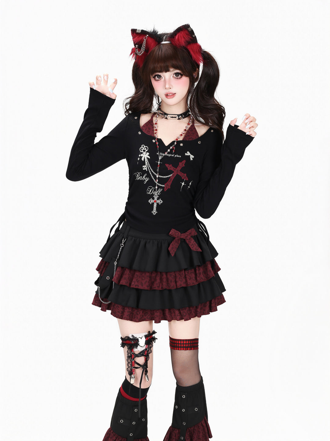 Gothic Faux Two-Piece Graphic Top