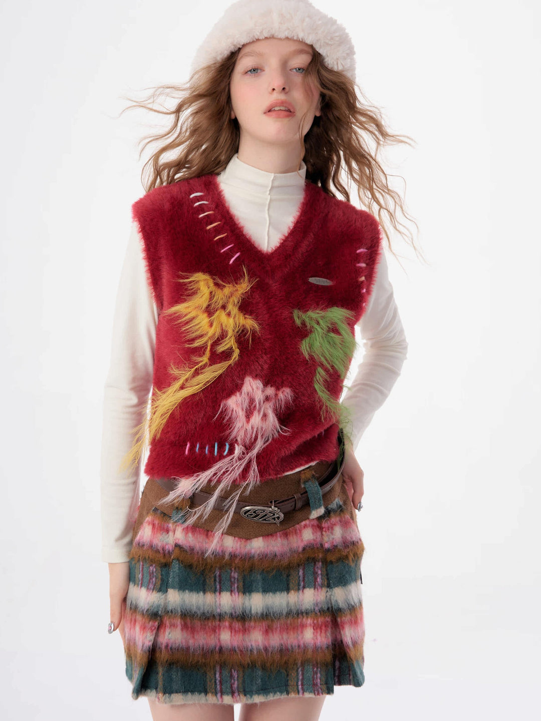Fuzzy Star Fringe Sweater Vest