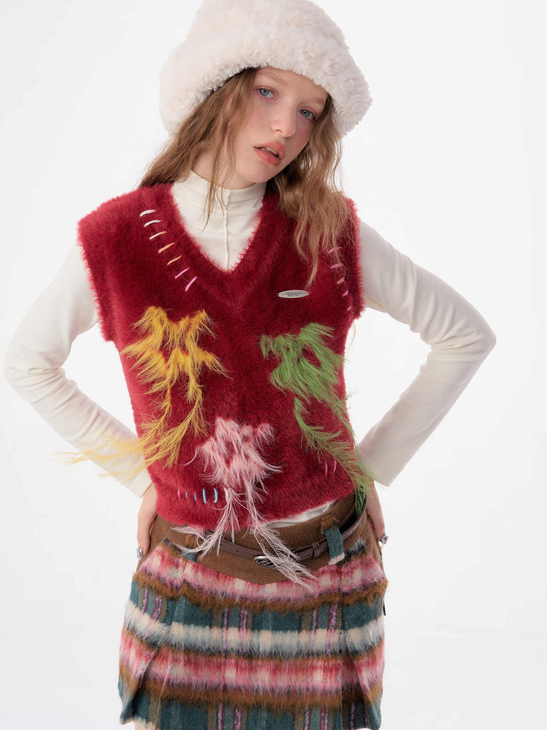 Fuzzy Star Fringe Sweater Vest