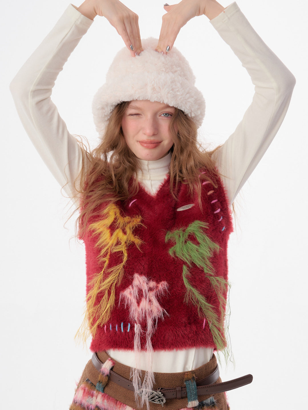Fuzzy Star Fringe Sweater Vest