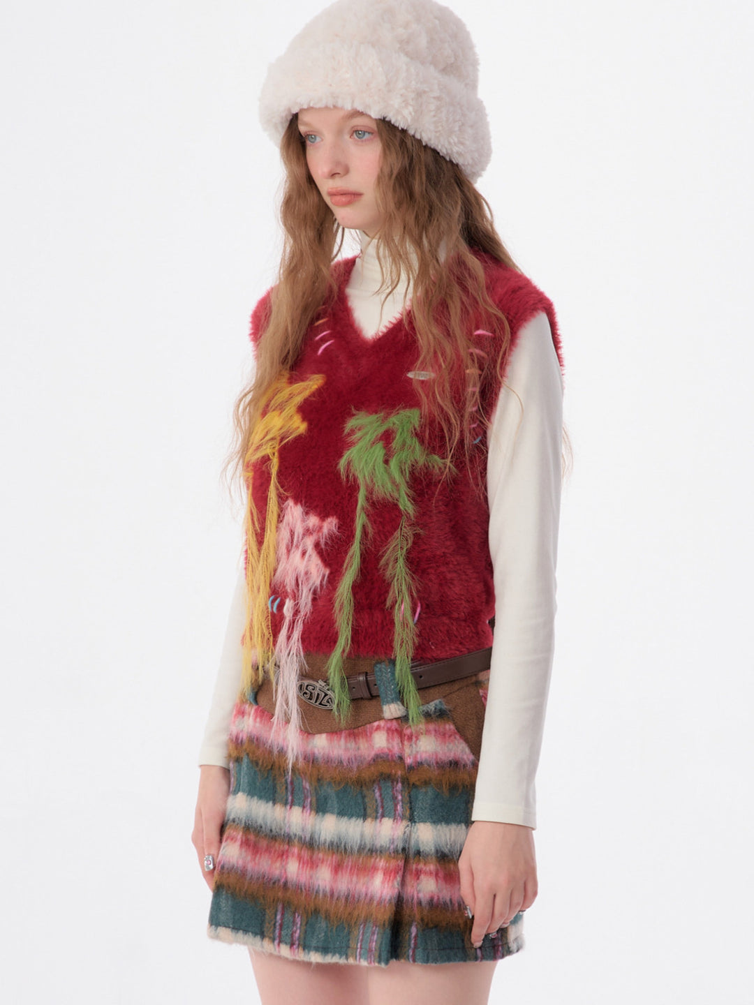 Fuzzy Star Fringe Sweater Vest