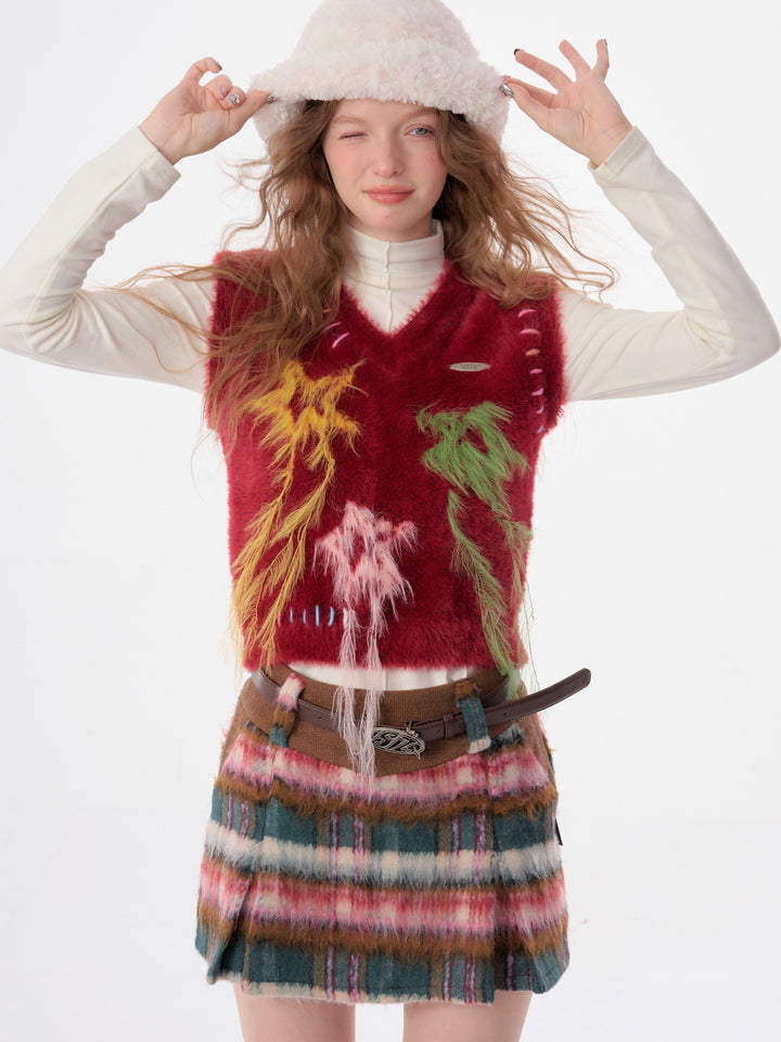 Fuzzy Star Fringe Sweater Vest