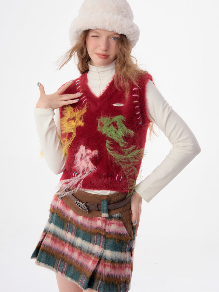 Fuzzy Star Fringe Sweater Vest