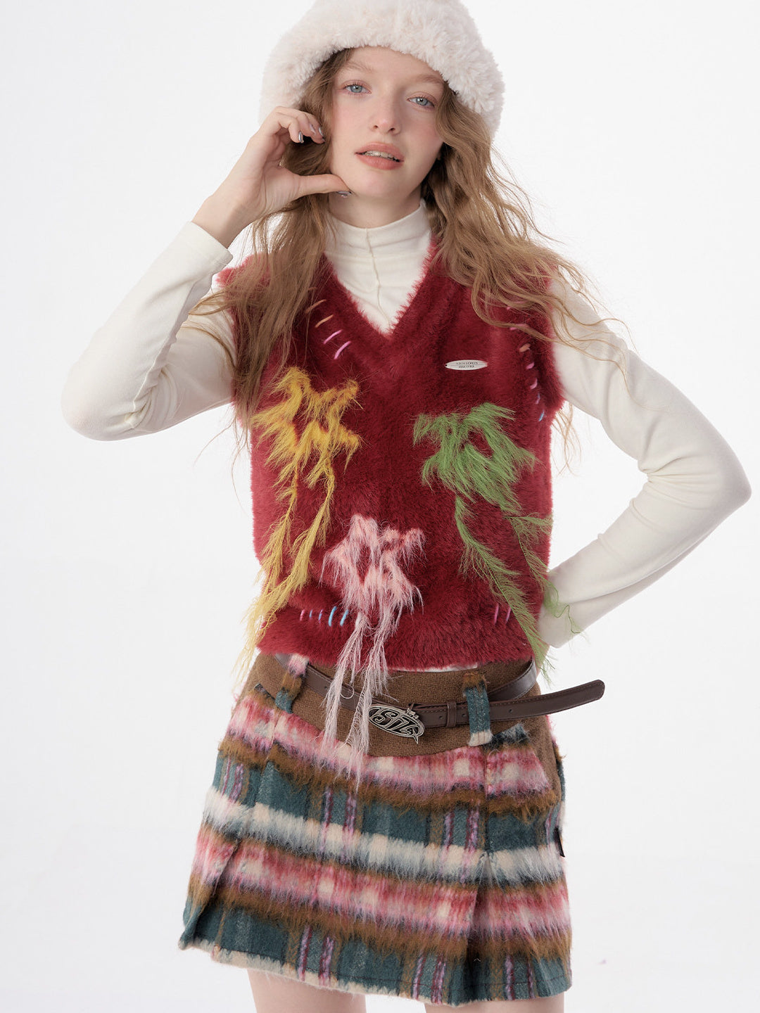 Fuzzy Star Fringe Sweater Vest